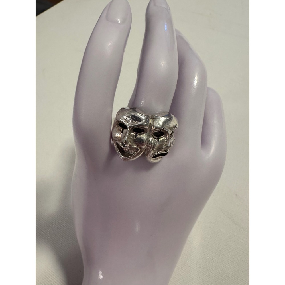 Comedy Tragedy Theater Mask Signet Ring Gothic Rock Statement - Picture 8 of 10